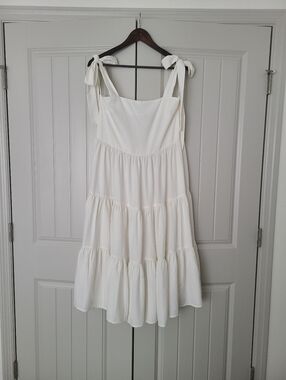 White Tie-Shoulder Tiered Sundress
